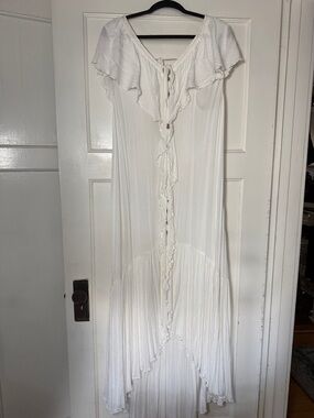 Free People Boho White Ruffled Maxi Dress